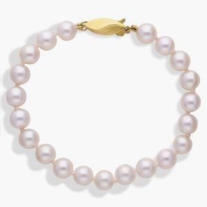 Классический браслет из искусственного жемчуга Акойя длиной 7 дюймов из 18-каратного желтого золота (6,5-7,0 мм) Blue Nile