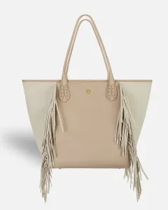 Большая сумка-шоппер от с бахромой и съемным длинным ремнем Lonbali, бежевый