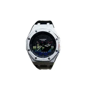 CASIO Часы GA2100 Retrofit Series с кварцевым механизмом, браслет из нержавеющей стали, унисекс, черный циферблат