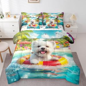 Erosebridal Комплект постельного белья White Dog с морским принтом для детей, White Blue