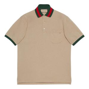 Рубашка поло cotton piquet polo with web collar 'beige' Gucci, бежевый