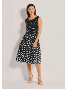 MADELEINE Платье в горошек с короткими рукавами, средней длины, черно-белое