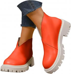 Женские ботильоны, повседневные короткие ботинки на низком толстом каблуке, с округлым носком, стильные платформенные ботинки, боевые ботинки на шнуровке, слипоны на плоской подошве, удобная обувь для ходьбы JYSwoshoe, Orange-5