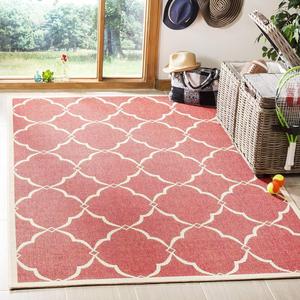 Ковер для дома и улицы safavieh linden collection red/cream lnd125q trellis без ворса, легко чистится, для патио, заднего двора, крыльца, террасы, прихожей, 122 x 183 см