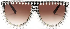 Женские солнцезащитные очки Melrose Luxury Diamond Sunglasses Retro Rhinestone Sun Glasses for Lady Vintage Trendy Shades Female 5693, Black Tea