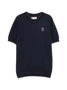 Футболка с коротким рукавом и вышивкой Brunello Cucinelli Kids, синий