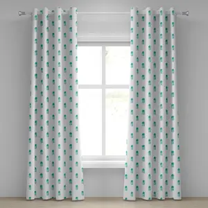 Штора на люверсах ABAKUHAUS Медузы, забавный рисунок в детском стиле с изображением морских персонажей, декоративная двухпанельная штора для окна, 280 см x 175 см, бирюзовый и белый цвета Abakuhaus