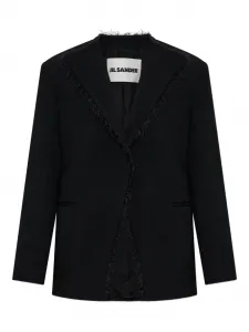 Жакет с бахромой на лацканах JIL SANDER, черный