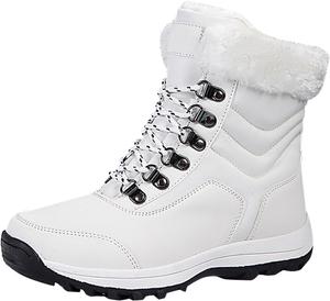 Женские зимние сапоги с водонепроницаемой поверхностью, шнуровкой и противоскользящей подошвой, с утеплителем из меха, повседневные зимние ботильоны на молнии, с утолщенной подошвой, для ходьбы и походов Generic, White