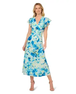 ПЛАТЬЕ ДО ЩИЛОТОК С ПРИНТОМ Adrianna Papell, синий