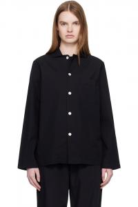 Tekla Черная пижамная рубашка с длинными рукавами из поплина