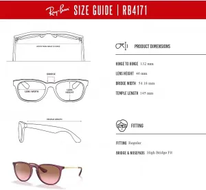 Солнцезащитные очки Ray-Ban RB4171 ERIKA круглой формы для женщин + комплект с аксессуарами, Transparent Violet/Pink Gradient Brown