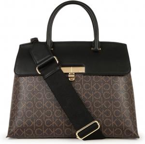 Женская сумка-сэтчел Calvin Klein Becky Turn Lock - 2 в 1, веганская кожа, 3 кармана, Brown/Khaki/Black