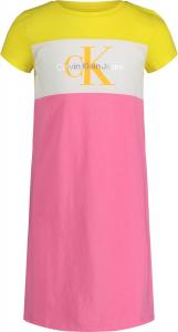 Платье-футболка с короткими рукавами Calvin Klein для девочек, фасон пуловер с круглым вырезом, логотипом, Azalea Pink