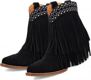 Женские ботильоны SHODENSE с кисточками в западном стиле, замшевые ковбойские ботинки на массивном каблуке, бахрома, заостренный закрытый носок, каблук-штабель, без застежки, короткие ботинки, ковбойский стиль с вышивкой, ретро, винтаж, размеры 4-11 M US