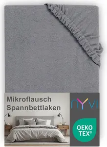 Простыня на резинке DreamScience Microfleece 140x200 - 160x200 см, серая, для матрасов высотой до 22 см - Мягкая и теплая простыня на резинке NYVI