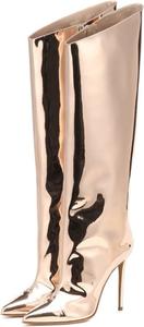 Женские высокие сапоги Yolkomo до колена с острым носком на шпильке, металлические, Champagne-High