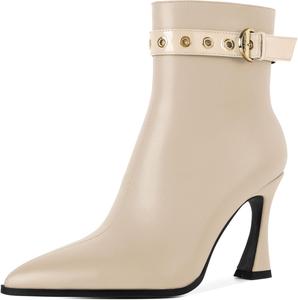 Женские ботильоны Zamikoo Stiletto, заостренный носок, осенние короткие каблуки, ремешок с пряжкой, боковая молния, каблук 3,5 дюйма, кожа, черный, размер US 10