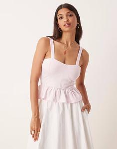 Корсетный топ-топ-молочница из хлопка ASOS DESIGN с оборкой по краю в пастельно-розовом цвете