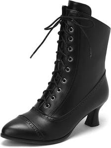 Ботильоны на низком каблуке SHEMEE для женщин, винтажного викторианского стиля, с шнуровкой, средние каблуки, с молнией и пряжкой, 802 Black