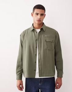 Рубашка свободного кроя из твила цвета хаки с молнией Asos Design