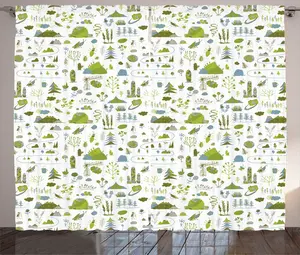 Шторы ABAKUHAUS Nature Rustic, с изображением диких растений в сельской местности, универсальные ленточные шторы для гостиной с петлями и крючками, 280 x 225 см, лаймово-зеленый и потолочно-голубой Abakuhaus