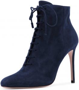 Женские ботильоны XYD из искусственной замши с шнуровкой, закрытым носком, высокими каблуками-кубиками и боковыми молниями, зимние короткие ботинки, Dark Blue