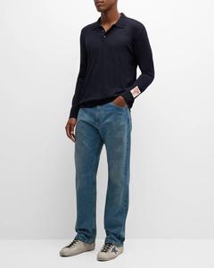 Мужская шерстяная трикотажная рубашка-поло Golden Goose, темно-синий