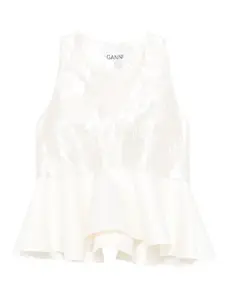 Топ-пеплум из жаккардового сатина Ganni, белый
