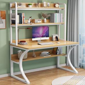 Стол компьютерный Xinmeikai, письменный стол для съемных квартир, простой домашний офисный стол с комбинацией книжной полки, ученический письменный стол, белая рама + светлый орех, длина 160 см, ширина 60 см, высота 170 см
