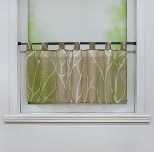 Штора Cafe с петлями, короткая кухонная штора, вуаль, бистро, с узором из веток, серая, ШxВ 60x140 см Joyswahl