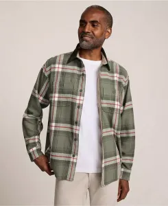 Мужская классическая фланелевая рубашка с воротником из вельвета Lands' End, зеленый