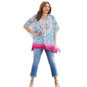 Женское пончо-крестьянка из жоржета Caterpillar больших размеров Catherines, цвет Pink Burst Scarf Print