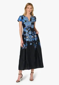 Повседневное платье с жаккардовым узором и разрезом на шее Adrianna Papell, Blue/Black Multi