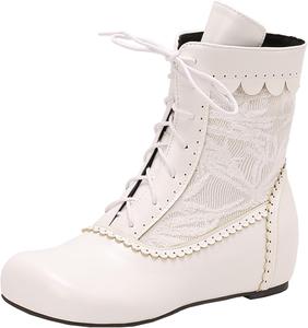 Элегантные женские ботильоны на танкетке с вышивкой, передние шнурки, короткие ботинки, излучающие утонченность XIEPP, White