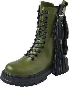 Женские боевые ботинки ZBYY с боковой молнией, массивным низким каблуком, ботильоны на щиколотку, с округлым носком, военные, на шнуровке и с пряжкой, повседневная обувь, 5 Green