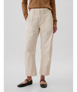 (W) Брюки-бочки цвета хаки с высокой посадкой