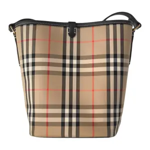 Burberry Кожаная с тканью сумка-ведро через плечо среднего размера женская бежевая