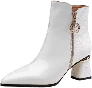 Женские модные утепленные ботинки до щиколотки с декоративной подвеской на молнии - удобные, для прогулок на улице, покупок и поездок на работу Fusecottc, White