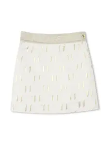 Жаккардовая юбка мини с монограммой KARL LAGERFELD KIDS, белый