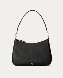 Средний кожаный хобо Danni с металлическим логотипом Lauren Ralph Lauren, черный