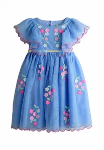 Коктейльное/Вечернее платье прямого кроя с цветочной и вишневой аппликацией Jojo Maman Bébé, Cornflower Blue