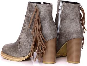 Женские ботильоны VOKLIN с круглым носком, бахромой, массивным каблуком на платформе, молнией, вестерн-стиле с кисточками, короткие платьевые ботинки, Gray Grey-Velvet Lined