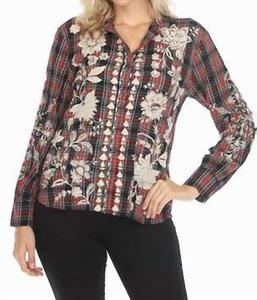 Красная и черная рубашка Mandarin с пуговицами Johnny Was