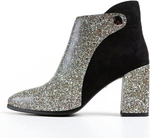 Женские ботильоны FYS с заостренным носком, на массивном среднем каблуке, с пуговицами, комбинированные из замши с боковой молнией, для повседневного ношения, размеры US 4-15, Glitter Silver