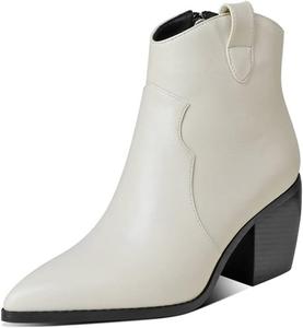 Женские ботильоны COMFASH с острым носком, средней широкой подошвой, боковой молнией и средним каблуком, Beige