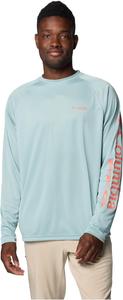 Columbia мужская футболка PFG Terminal Tackle с длинным рукавом, Crushed Blue Heather/Faded Peach Logo