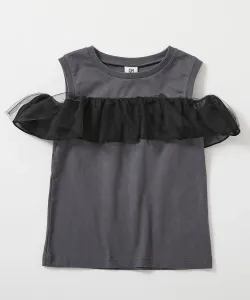 Футболка из шифона с открытыми плечами. Топы-футболки Devirock, цвет Charcoal