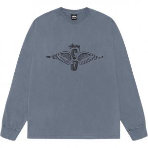 Футболка с длинным рукавом Skull Wings Pigment Dyed Stussy, синий