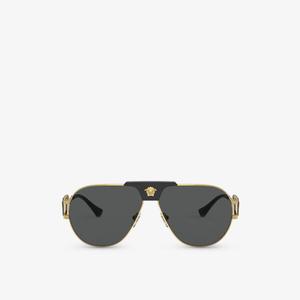 Солнцезащитные очки-авиаторы VE2252 в стальной оправе Versace, желтый